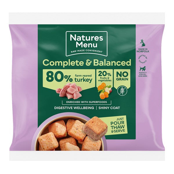Natures Menu Frozen Country Hunter Farm Reared Turkey Dog Nuggets 1kg