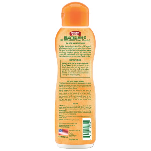TropiClean Natural Flea and Tick Shampoo Maximum Strength 355ml