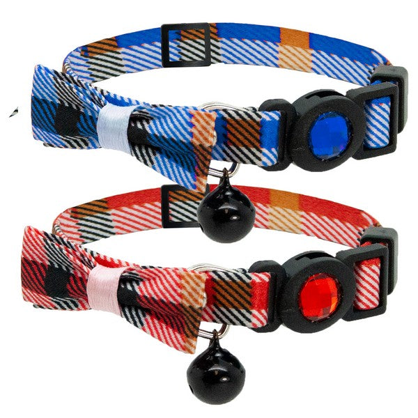 Cat Circus Collar Jewelled Tartan Bow