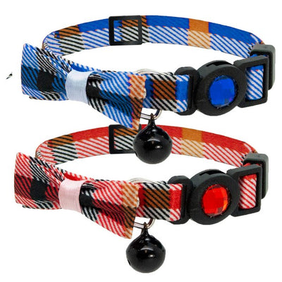 Cat Circus Collar Jewelled Tartan Bow