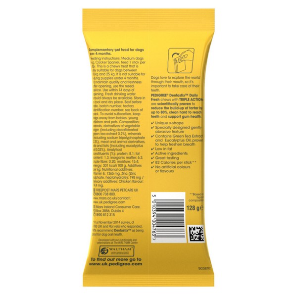 Pedigree Dentastix Fresh Daily Dental Chews Medium Dog 5 Sticks