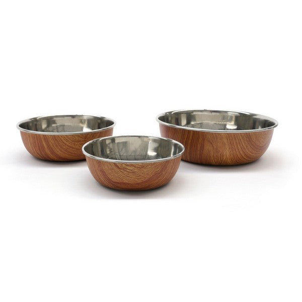 Rosewood Wood Effect Steel Pet Bowl 2200ML