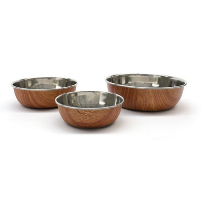 Rosewood Wood Effect Steel Pet Bowl 2200ML
