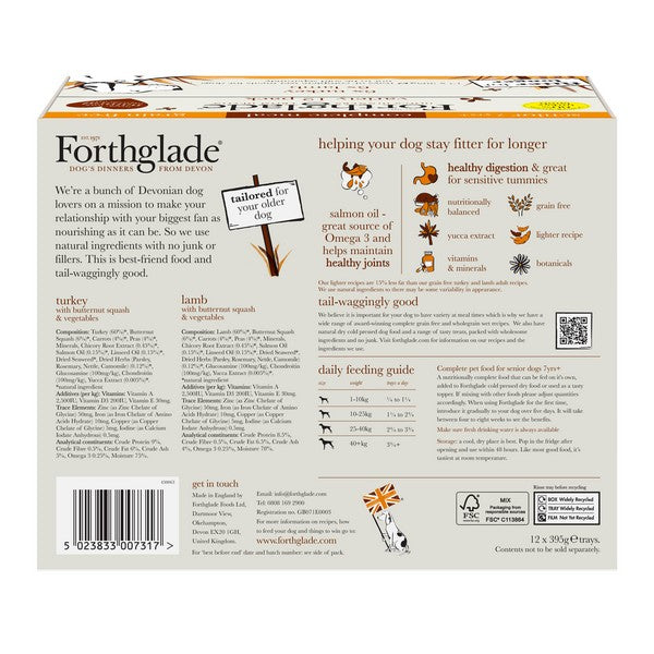Forthglade Grain Free Turkey & Lamb with Vegetables Complete Senior Wet Dog Food Variety Pack 12x395
