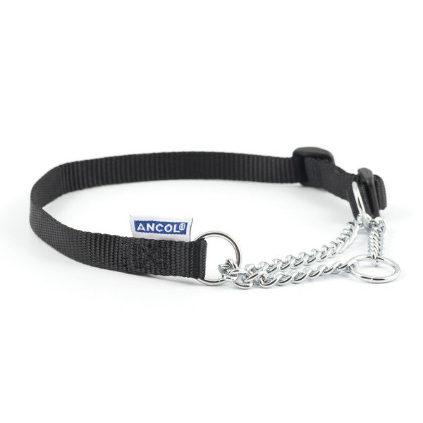 Nylon Check Chain Collar Black 35-45cm Size 2-4