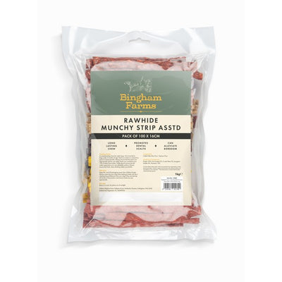 Bingham Farms 16cm Rawhide Munchy Strip Asstd 100 Pk [SNG] 1kg