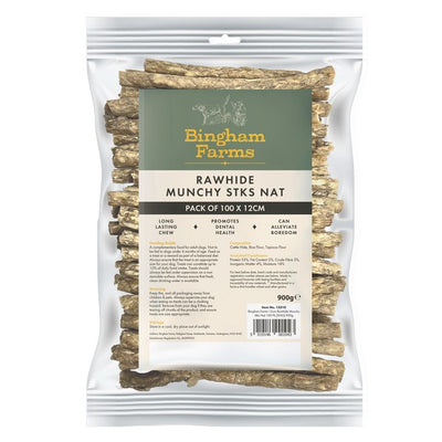 Bingham Farms 12cm Rawhide Munchy Stks Nat 100 Pk [SNG] 900g