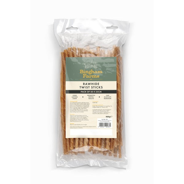 Bingham Farms 25cm Rawhide Twist Sticks 50 Pk [SNG] 900g