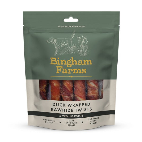 Bingham Farms Duck Wrapped Rawhide Twist Med 6pk 120g