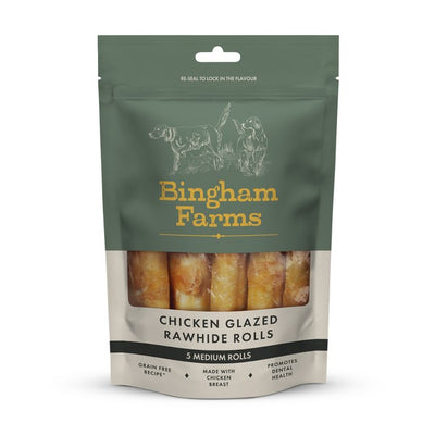 Bingham Farms Chicken Glazed Rawhide Roll Med 5pk 90g