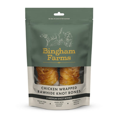 Bingham Farms Chicken Wrapped Rawhide Knot Bone Med 2pk 160g