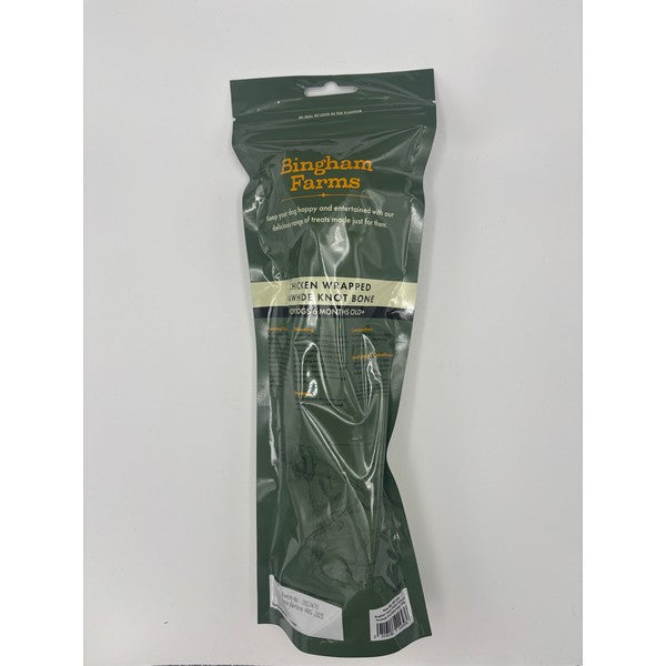 Bingham Farm Chicken Wrapped Rawhide Knot Bone Lg 150g