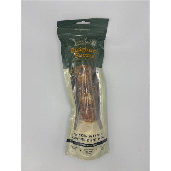 Bingham Farm Chicken Wrapped Rawhide Knot Bone Lg 150g