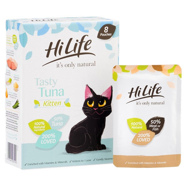 HiLife Its Only Natural Kitten Tasty Tuna In Jelly Wet Cat Food Pouches 8 x 70g