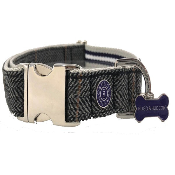 Hugo & Hudson Extra Small Grey Checked Tweed Dog Collar