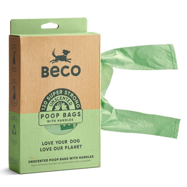 Beco Unscented Recycled Poop Bags with Handles x120 Pack