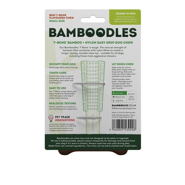 Bamboodles T Bone Chew Toy for Dogs to Small 4Inch Beef Flavour