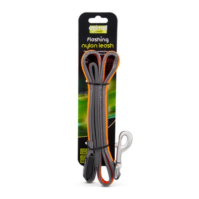 Animal Instincts Flashing Safety USB Nylon Leash Grey/Orange  1.2M