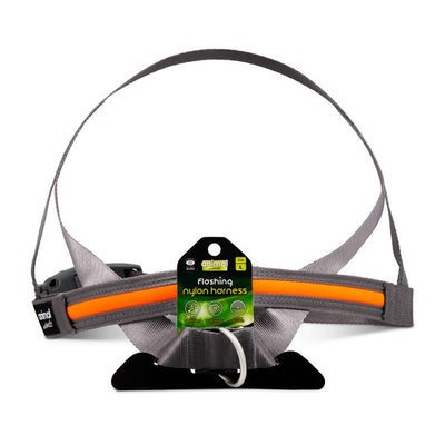 Animal Instincts Flashing Safety USB Full Shine Nylon Harness Grey/Orange L 90cm