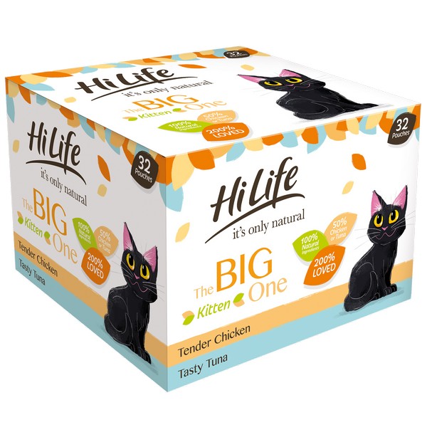 HiLife its only natural the BIG One Kitten Mixed Wet Cat Food Pouch 70g x 32Pk