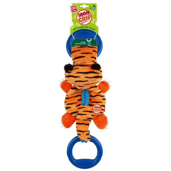 GiGwi Iron Grip Tiger Plush Tug Toy with TPR Handle