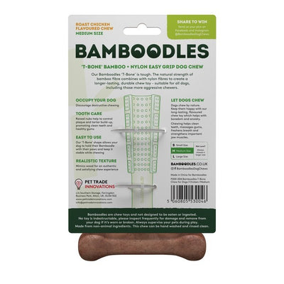 Bamboodles T Bone Chew Toy for Dogs Medium 6Inch Chicken Flavour