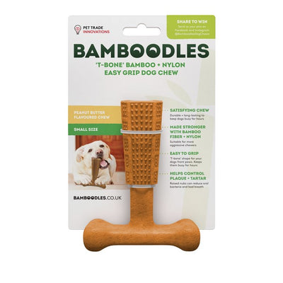 Bamboodles T Bone Chew Toy for Dogs Small 4Inch Peanut Butter Flavour