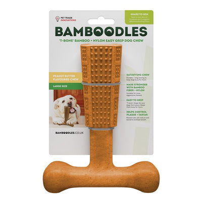 Bamboodles T Bone Chew Toy for Dogs Large 7Inch Peanut Butter Flavour