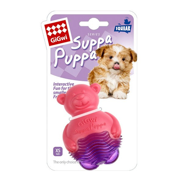 GiGwi Suppa Puppa Bear with Squeaker for Puppies and Small Dogs Pink