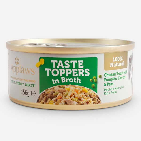 Applaws Taste Toppers Natural Wet Dog Food Chicken with Pumpkin Carrot & Peas in Broth 156g Tin