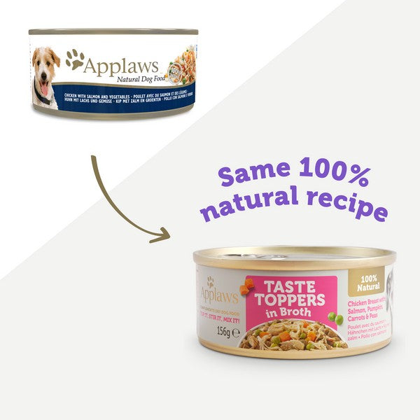 Applaws Taste Toppers Natural Wet Dog Food Chicken with Salmon and Vegetables in Broth 156g Tin