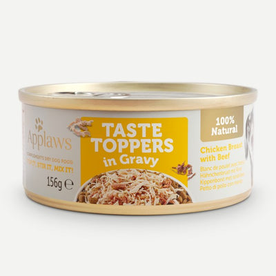 Applaws Taste Toppers Natural Wet Dog Food Chicken and Beef in Gravy 156g Tin