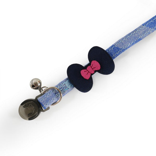 Rosewood Designer Denim Navy Bow Cat Collar