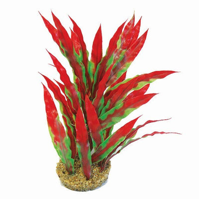 Betta 10Inch Green and Red Plastic Plant With Sand Base