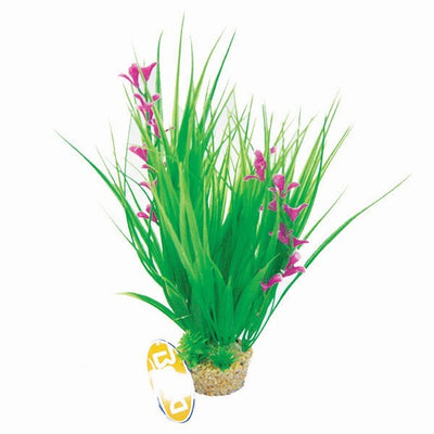 Betta 10Inch Green and Pink Plastic Plant With Sand Base