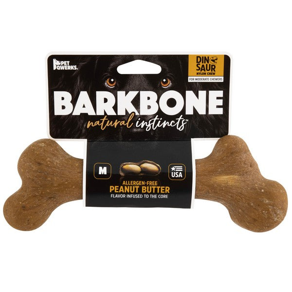 Pet Qwerks Dinosaur BarkBone Peanut Butter Wood Chew Toy Medium