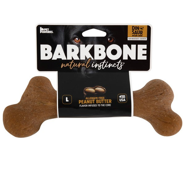 Pet Qwerks Dinosaur BarkBone Peanut Butter Wood Chew Toy Large