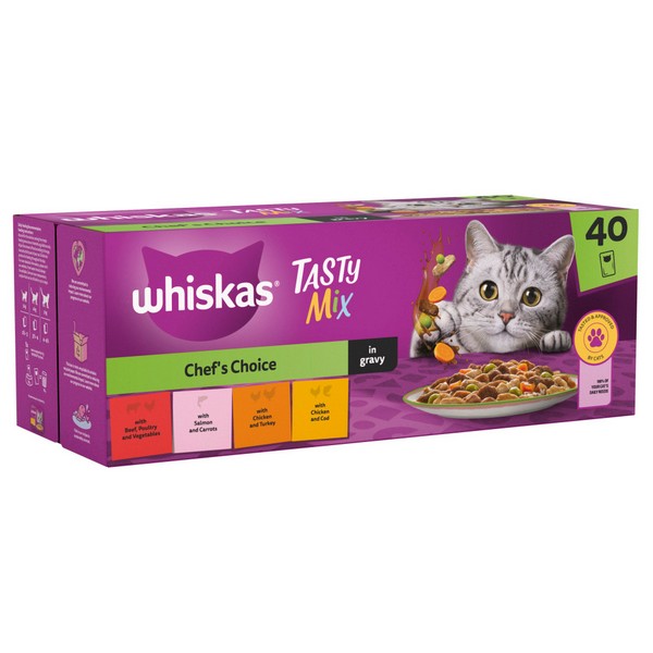 WHISKAS 1+ Cat Pouches Tasty Mix Chef Choice in Gravy 40x85g