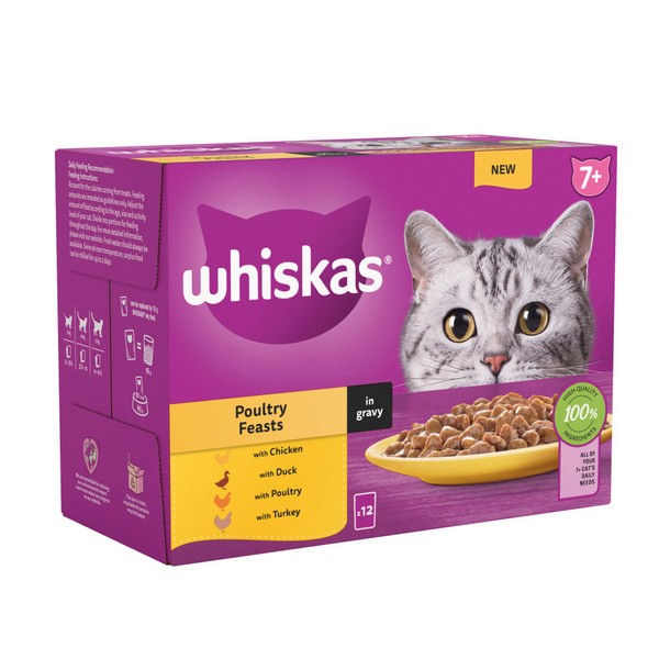 WHISKAS 7+ Cat Pouches in Gravy 12x85g