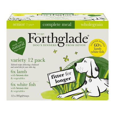 Forthglade Wholegrain Lamb & Fish with Brown Rice Complete Senior Wet Dog Food Variety Pack 12x395g