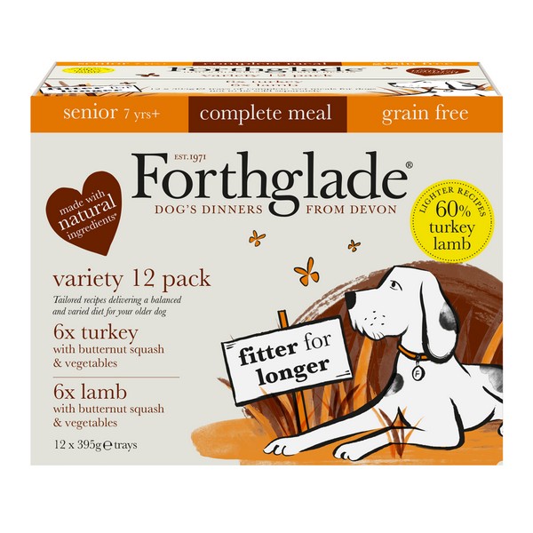 Forthglade Grain Free Turkey & Lamb with Vegetables Complete Senior Wet Dog Food Variety Pack 12x395