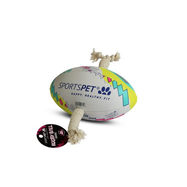 Sportspet Rugby Ball Size Midi in White Yellow and Teal