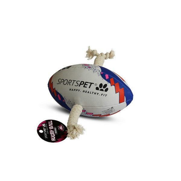 Sportspet Rugby Ball Size Midi in White Blue and Red