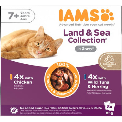 Iams Senior Land & Sea Collection in Gravy 8pk (8 x 85G)