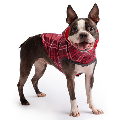 GF Pet Elasto-Fit Reversible Raincoat Red Plaid XS