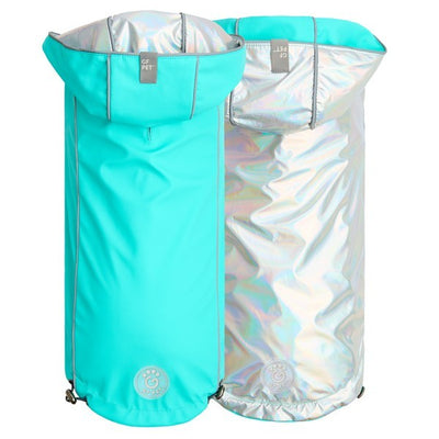 GF Pet Elasto-Fit Reversible Raincoat Neon Aqua Iridescent Small