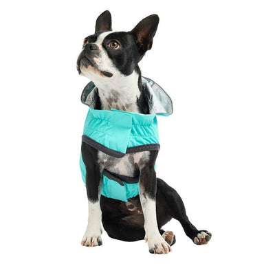 GF Pet Elasto-Fit Reversible Raincoat Neon Aqua Iridescent Small