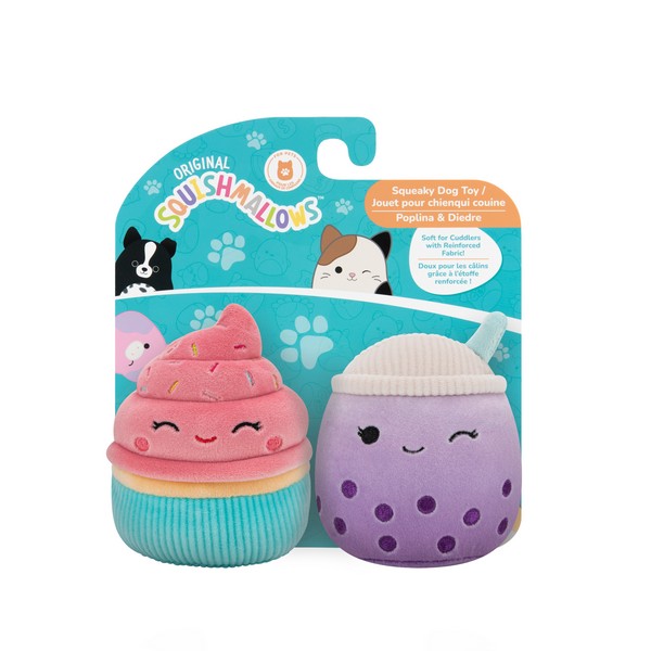 Jazwares Squishmallows 3.5 Inch Two Pack Squeaky Plush Dog Toy Sweets Poplina and Diedre