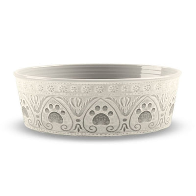 Tarhong Medallion Paw Print Pet Bowl Large Natural 8.5Inch x 2.6Inch