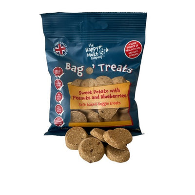 Happy Mutt Bag o Treats Sweet Potato with Peanuts and Blueberries Soft bakes doggie treats 85g